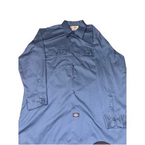 Dickies Flex Work Shirt Mens XL Blue Long Sleeve Patch Pocket Collar Relaxed Fit